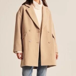 Abercrombie oversized Peacoat Women's Tan Double-Breasted Coat